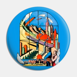 Comic Spaceship Window Pin