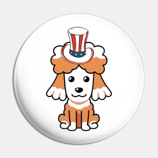 Funny brown dog is wearing uncle sam hat Pin