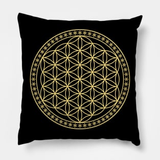 Flower of Life Sacred Geometry Yellow Pillow