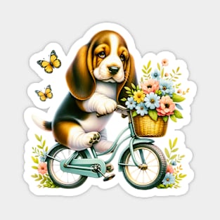 Cute Basset Hound Cycling Magnet