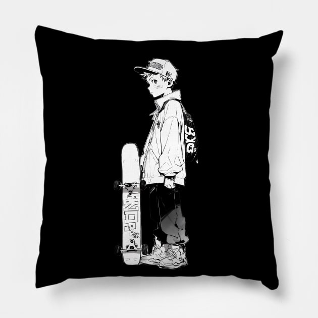 Skateboarding Manga Anime Boy Pillow by ribbitpng