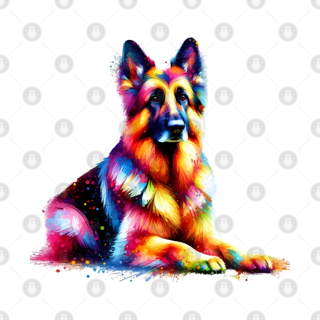 Colorful German Shepherd Dog in Splash Paint Style by ArtRUs