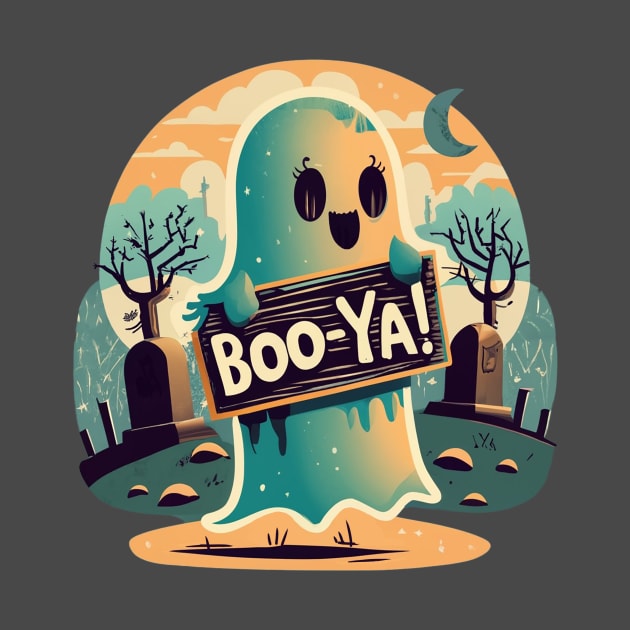 Boo-Ya! Retro Halloween shirt, is the perfect seasonal gift for Mom, Dad, Kids. by Fifth Kitty