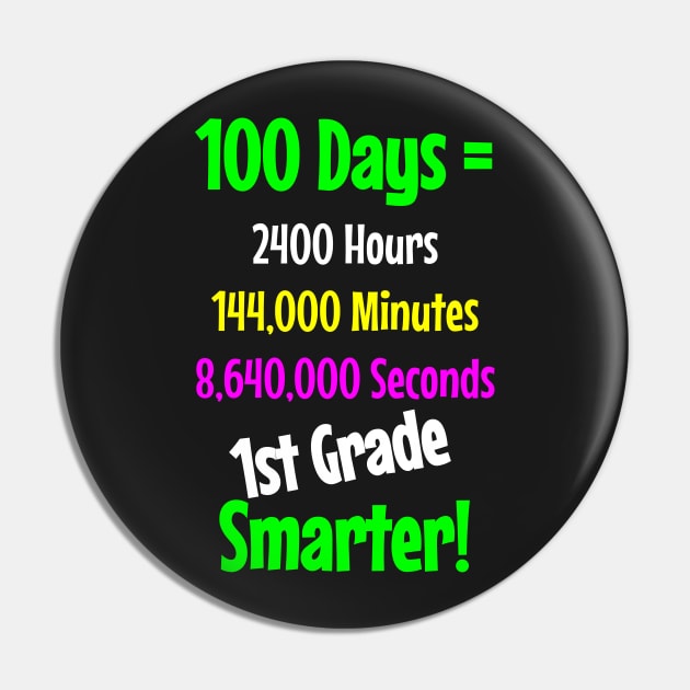 100 Days Smarter T Shirt for 1st Grade Teachers and Students Pin by SecondActTees