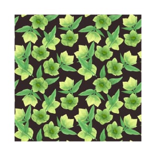 Green Hellebore on Chocolate Background T-Shirt