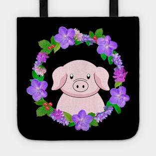 Cute Pig With Flower Wreath Tote