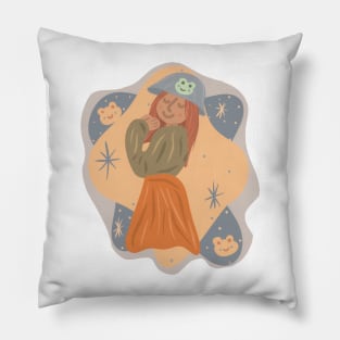 Frog Girl #1d Pillow