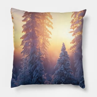 winter sunrise in the fir forest Pillow