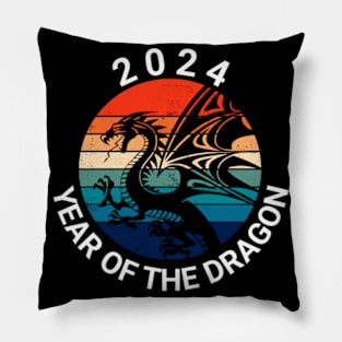 2024 Year of the Dragon, Retro Sunset Dragon, Year of the Dragon 2024, Happy New Year 2024 Pillow