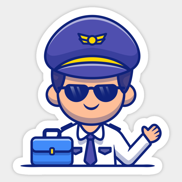 Pilot With Suitcase Cartoon - Pilot With Suitcase Cartoon - Sticker | TeePublic Pilot With Suitcase Cartoon - Pilot With Suitcase Cartoon - Sticker | TeePublic