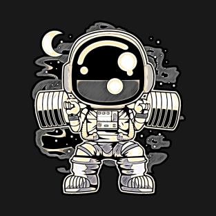 Astronaut Barbell Body Builder • Funny And Cool Sci-Fi Cartoon Drawing Design Great For Any Occasion And For Everyone T-Shirt