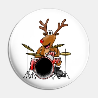 Christmas Drummer Rudolf The Reindeer Playing Drums Musician Pin