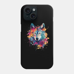 Colorful wolf with flowers Phone Case
