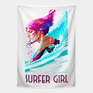 surfer girl, beach surf, wave riding, v3 Tapestry