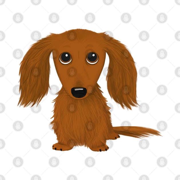 Cute Dog | Longhaired Red Dachshund | Funny Wiener Dog by Coffee Squirrel