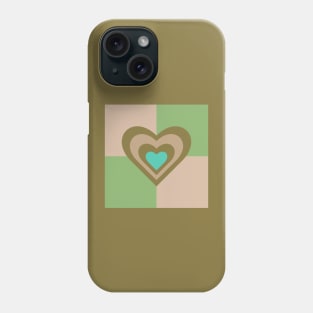 LOVE HEARTS CHECKERBOARD Retro Alt Valentines in Olive Sand Turquoise on Cream Green Geometric Grid - UnBlink Studio by Jackie Tahara Phone Case