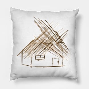 Ukrainian house with a thatched roof. Mazanka Pillow