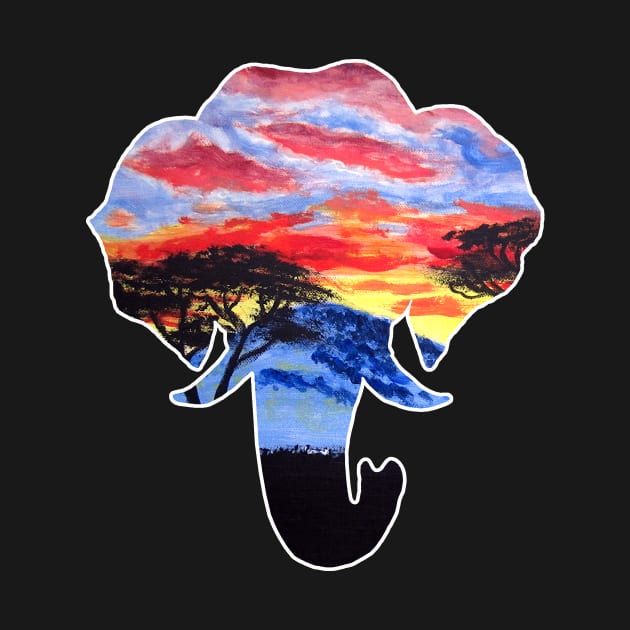 African Sunset Landscape Elephant Pattern by IvyLilyArt
