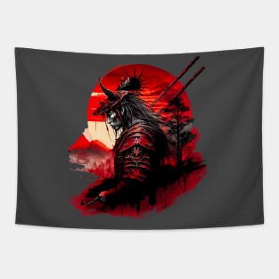 Samurai black and red sun Tapestry