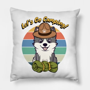Funny Husky Dog Wants to go Camping Pillow
