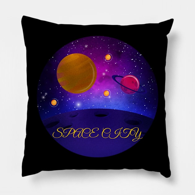 ASTROS SPACE CITY Pillow by SammyLukas