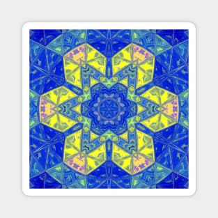 Mosaic Mandala Blue and Yellow Magnet