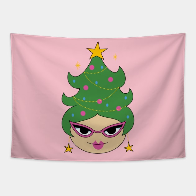 Retro Christmas Tree Cute Beehive Hair Tapestry by PUFFYP