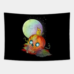 Midnight Pumpkin Skull Tapestry