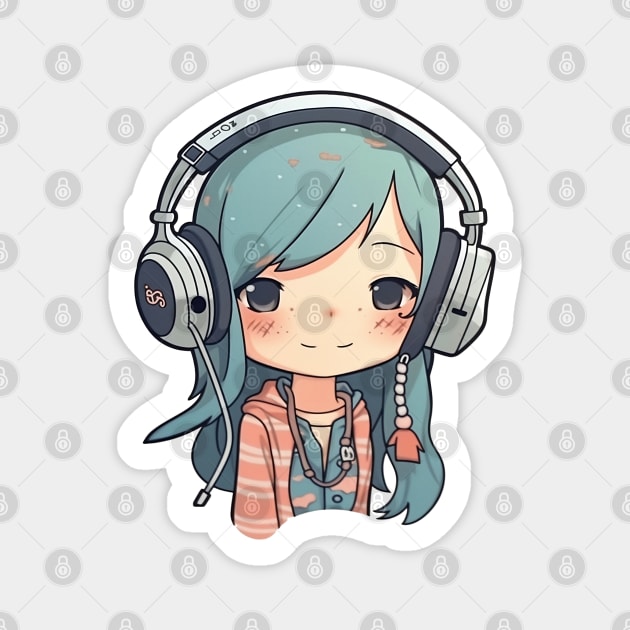 Cute headphone anime girl Magnet by AestheticsArt81