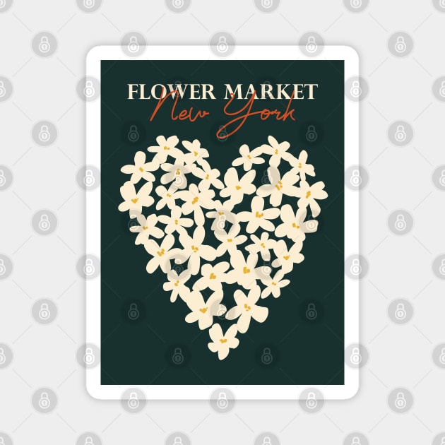 Flower market, New York, Valentine's Day, Heart, Black beige retro art, Aesthetic poster, Abstract flowers Magnet by KristinityArt