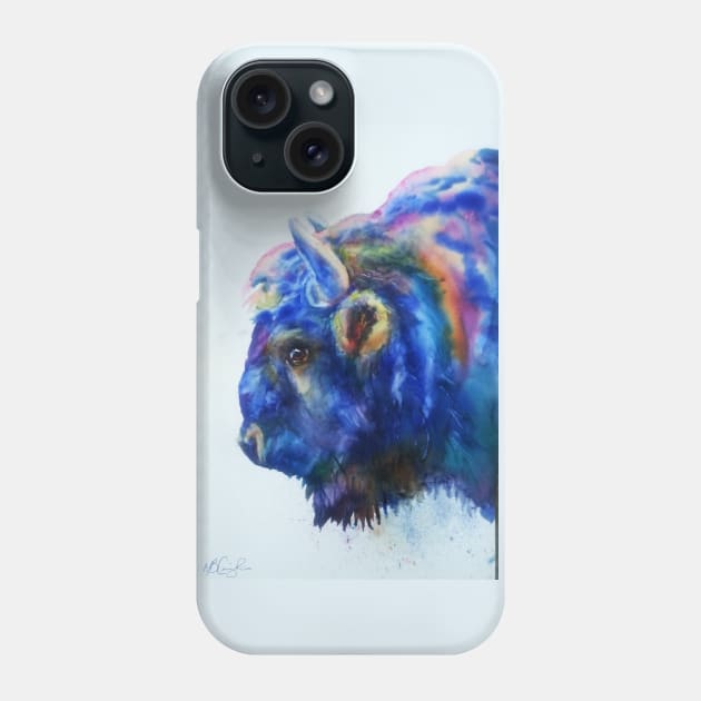 Buffalo Bison Cowboy Watercolor Blue Phone Case by CunninghamWatercolors