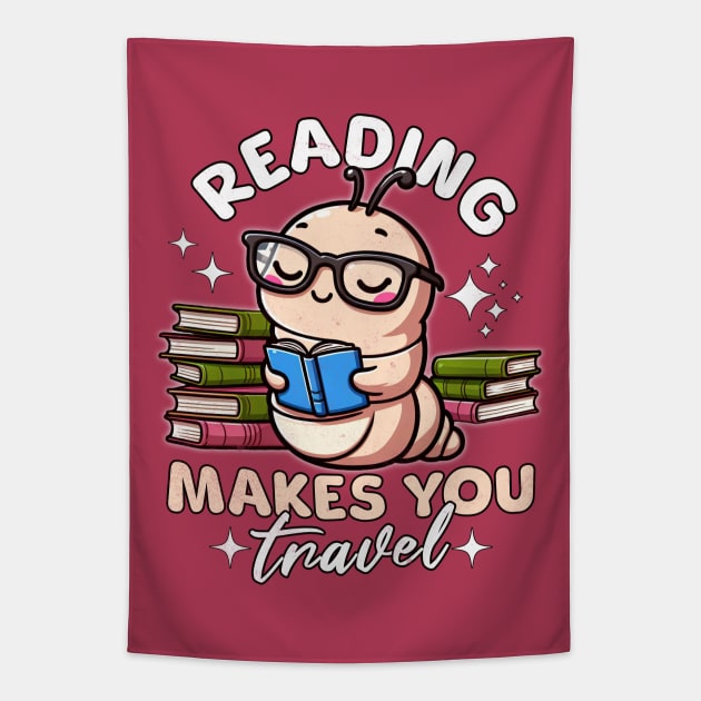 Cute Worm Reading Makes You Travel for Books Lover Tapestry by alcoshirts