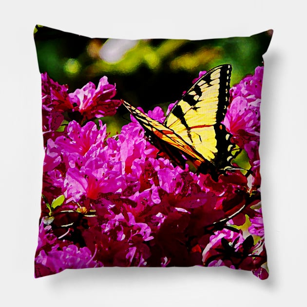 Butterflies - Tiger Swallowtail on Azalea Pillow by SusanSavad