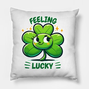 St. Patrick's Day Feeling Lucky - Adorable Clover Character Pillow