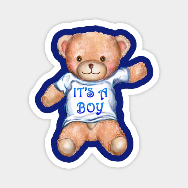 It's A Boy Teddy Bear Toy Magnet by Art by Deborah Camp