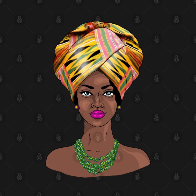 African Melanin Woman in Kente Headgear by Merchweaver