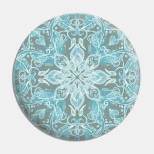 Soft Teal Blue & Grey hand drawn floral pattern Pin