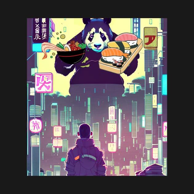 Cyberpunk City Panda Billboard by Trip Tank