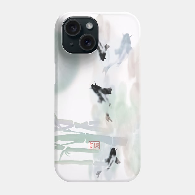 Bamboo and chinese koi carp watercolour sumie Phone Case by cuisinecat