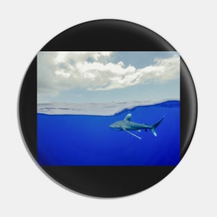 An Oceanic White Tip Shark Cruising Under the Clouds in the Bahamas Pin