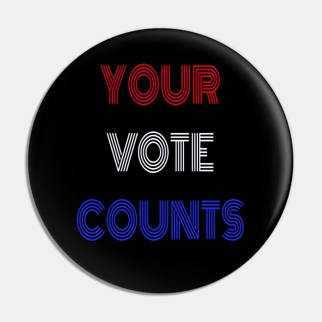 Your Vote Counts - Red, White and Blue Lettering Pin by Art By LM Designs 