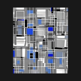 Blue Gray Black And White Abstract Rectangles T-Shirt