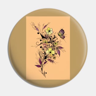 Flower Tattoo in Yellow and Purple Pin