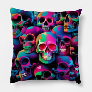 Neon Skull Head Art design #2 Pillow