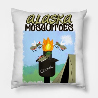 Alaska Mosquitoes Cartoon - Camping by Tiki Torch Pillow