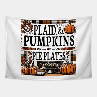 Plaid, Pumpkin & Pie Plates Thanksgiving Decoration Tapestry