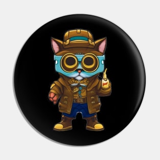 Steampunk Cat in Goggles and Jacket Pin