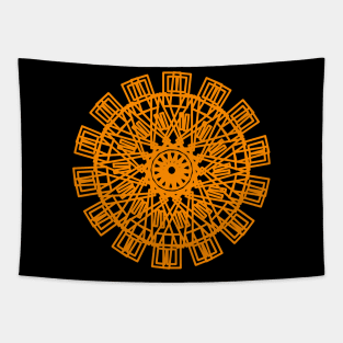 Unique circular geometric pattern design in orange color Tapestry