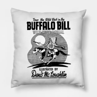 No Background Running on Horseback through The  Desert Buffalo Bill Western Robbery Cowboy Retro Comic Pillow