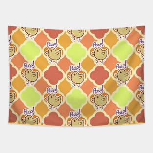 Peep Baby Chick Quatrefoil Pattern Tapestry